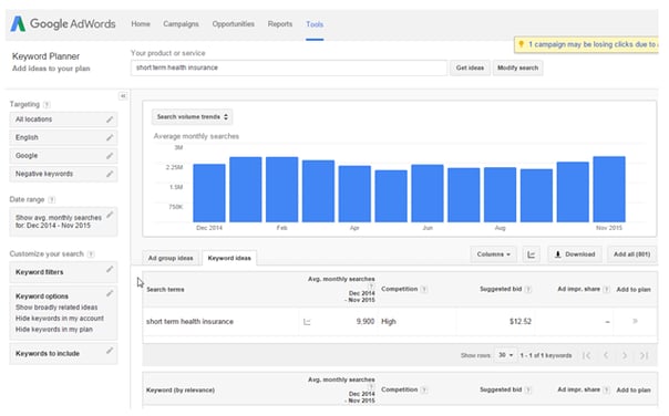 Local SEO for Insurance Agents: Adwords Keyword Research Tool