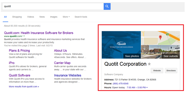 Google Plus Business Listing Example