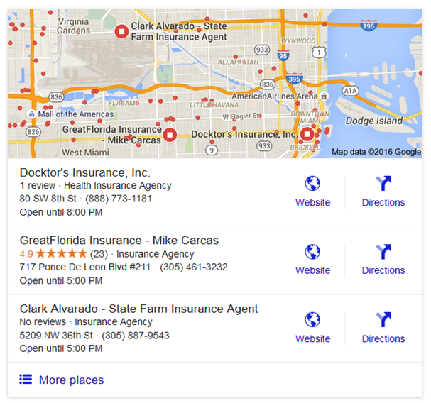 Google Places Search Results