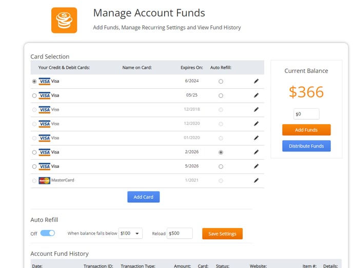Manage account funds