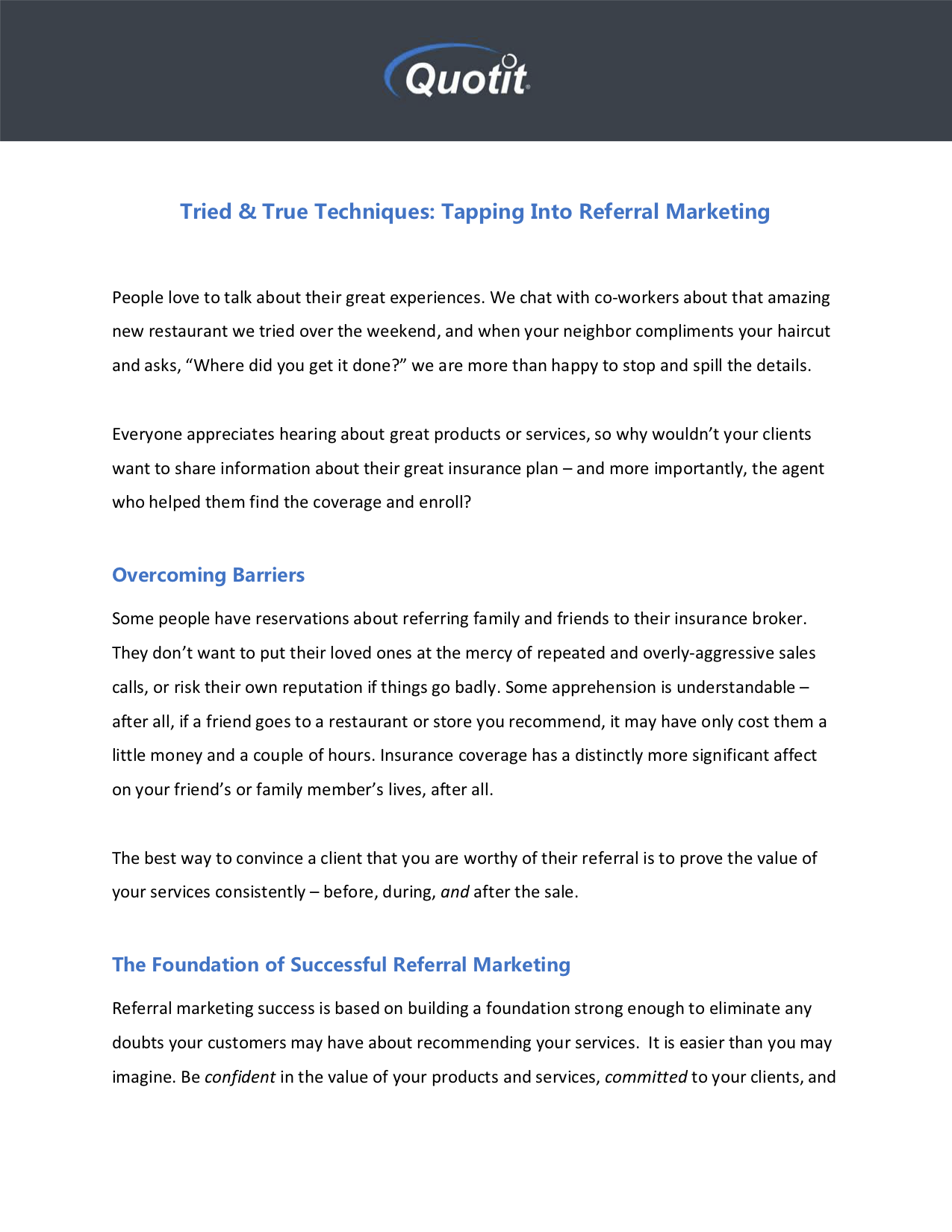 Referral Marketing Tips & Techniques | Quotit